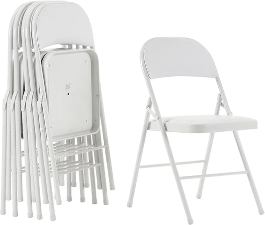 6 Pack White Folding Chairs with Padded Seats, Portable Stackable Foldable Chairs for Indoor and Outdoor, Commercial Seat with Metal Frame for Events Office Wedding Party, 330lbs Capacity