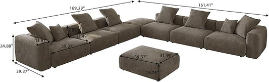 Oversized Modular Sectional Sofa with Ottomans,8 Seater Corduroy V Shaped Reversible Corner Couch,181.73" Convertible Sofa & Couch Free Combination for Living Rooom,Brown