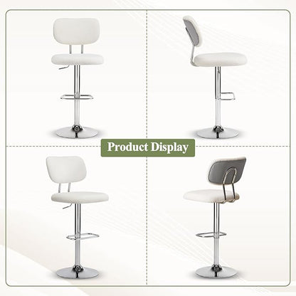 Furniliving Adjustable Bar Stools Set of 2, Modern Teddy Velvet Swivel Barstools with Curved Back, Stylish Armless Counter Height Bar Stools Bar Chairs for Kitchen Island, Bar, Grey