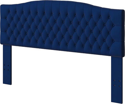 Velvet Upholstered Headboard King/Cal King Size Latest Model Wall Mount, Bed Frame Mount, Featuring High-Density Sponge Padding, Luxury Texture Easy Assembly Comfort and Style-Navy Blue