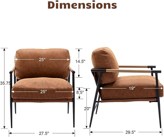 HEAH-YO Modern Accent Chair Set of 1, PU Faux Leather Living Room Chair with Backrests and Metal Legs, Comfy Reading Side Armchair for Bedroom, Brown