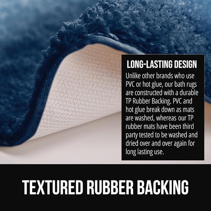 GORILLA GRIP Ultra Soft Plush Bathroom Rugs with Textured Rubber Backing, Absorbent Quick Dry Bath Mat, Machine Washable Shower Mats, Home Décor Accessories Bathmat Rug Essentials, 30 x 18 Navy