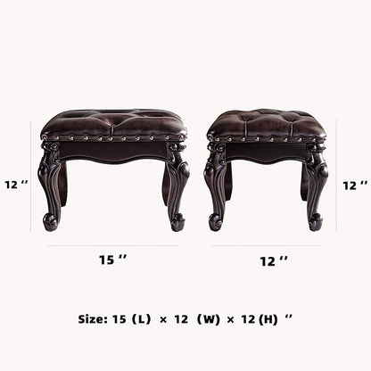 Foot Stool Ottoman Foot Rest Microfiber Leather Upholstered Footstool for Sofa, Living Room, Entryway, Solid Wood Stool (Dark Brown)