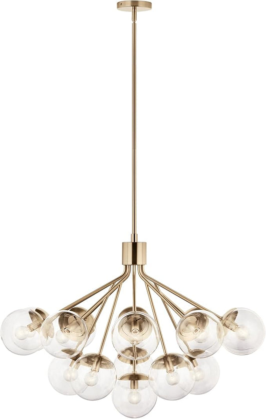 KICHLER Silvarious 16-Light Convertible Chandelier, Soft Modern Light with Clear Glass in Champagne Bronze, for Dining Room, Living Room or Foyer (26" x 38"), 52702CPZCLR