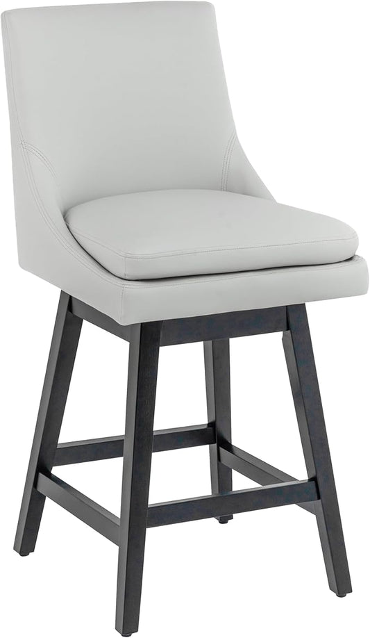 Bar Stool, PU Leather Barstool, 26 Inch Upholstered Counter Stools with 14.2" High Back and Footrest, Swivel Counter Height Barstools for Kitchen Island Home Bar Light Gray