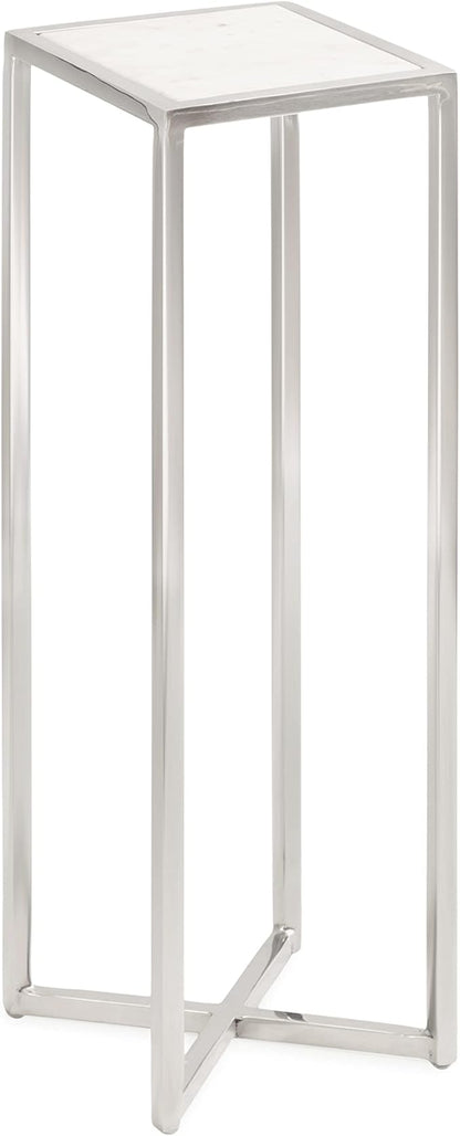 Kate and Laurel Jaspur Modern Glam Drink Table, 7 x 7 x 21, White and Silver, Decorative Metal and Marble Accent Martini Cocktail Table for Display and Storage