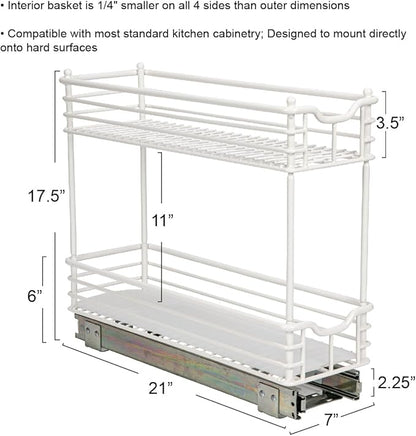 Household Essentials Glidez Multipurpose Paint-Finished Steel Pull-Out/Slide-Out Storage Organizer with Plastic Liners for Under Cabinet Use - 2-Tier Design, White