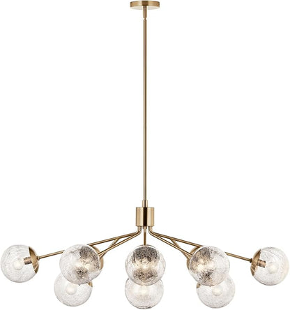 KICHLER Silvarious 12-Light Linear Convertible Chandelier, Soft Modern Light with Clear Crackled Glass in Champagne Bronze, for Dining Room or Living Room (17.75" x 26.75" x 48"), 52703CPZ