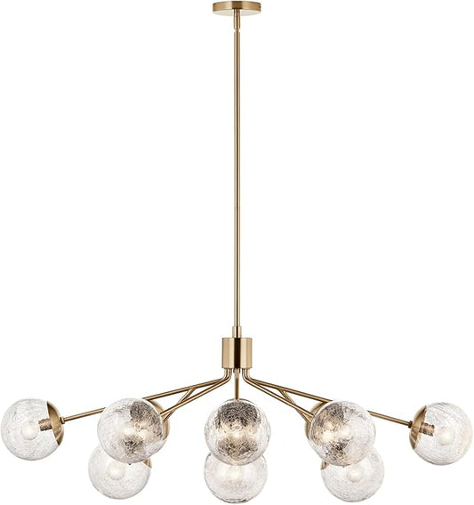 KICHLER Silvarious 12-Light Linear Convertible Chandelier, Soft Modern Light with Clear Crackled Glass in Champagne Bronze, for Dining Room or Living Room (17.75" x 26.75" x 48"), 52703CPZ