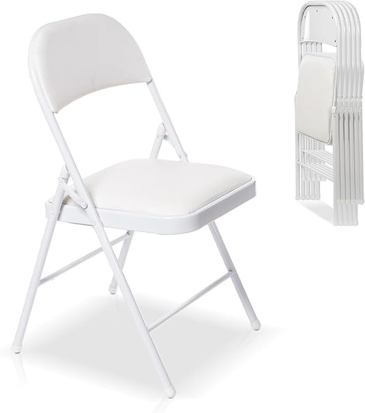 6 Pack Folding Chairs with Padded Seats, Padded Folding Chair with Steel Frame for Events Home Office, Pu Leather Folding Chair White