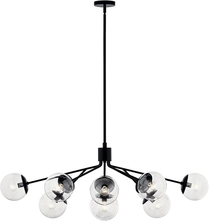 KICHLER Silvarious 12-Light Linear Convertible Chandelier, Soft Modern Light with Clear Glass in Black, for Dining Room or Living Room (17.75" x 26.75" x 48"), 52703BKCLR