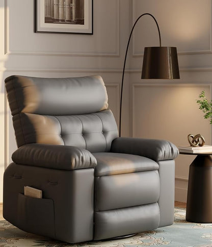GarveeHome Oversized 27" Recliner Chairs, Classic Manual Leather Recliner, Home Theater Seating with Lumbar & Arms Support for Living Room, Bedroom and Nursery - Grey