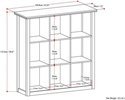 SIMPLIHOME Artisan Bookcase - 45 inch Tall 9-Cube Solid Wood Cube Organizer in Black, Transitional Storage Bookcase for Living Room, Study Room or Office with Fixed Shelves and Tapered Legs
