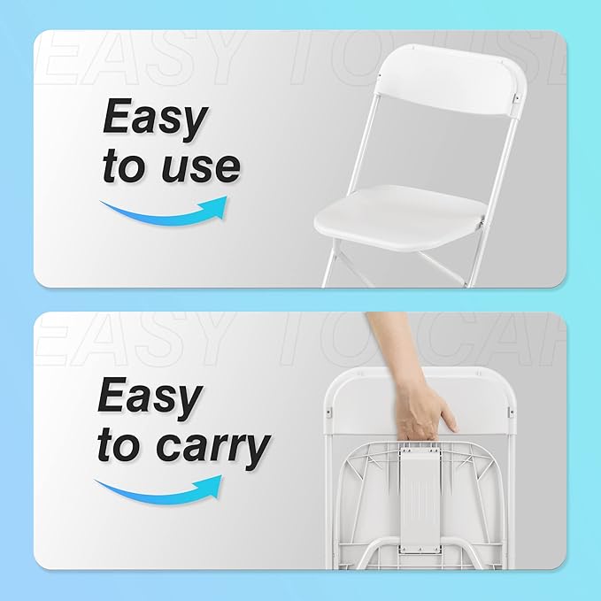Allpop 4 Pack Plastic Folding Chair, 300lb Capacity, Portable Commercial Chair with Steel Frame for Home Office Wedding Party Indoor Outdoor Events, Stackable, White