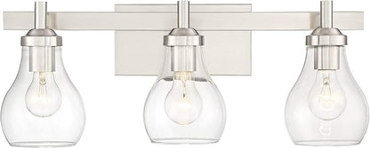 Possini Euro Design Danvers Modern Wall Mount Light Brushed Nickel Silver Hardwired 21" Wide 3-Light Fixture Clear Glass Globe Shade for Bathroom Vanity Mirror House Home Room Decor