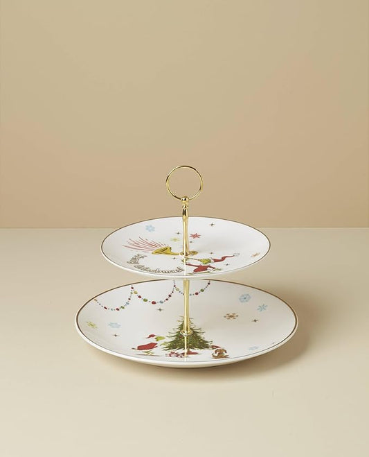 Lenox 897085 Merry Grinchmas Dinnerware 2-Tiered Server, Christmas & Holiday Hosting