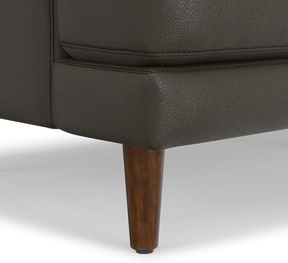 SIMPLIHOME Livingston 90-inch Wide Sofa in Coal Top Grain Genuine Leather, Handcrafted Mid-Century Modern Couch for Living Room, Large 3-Seater with Feather-Wrapped Cushions and Solid Wood Frame