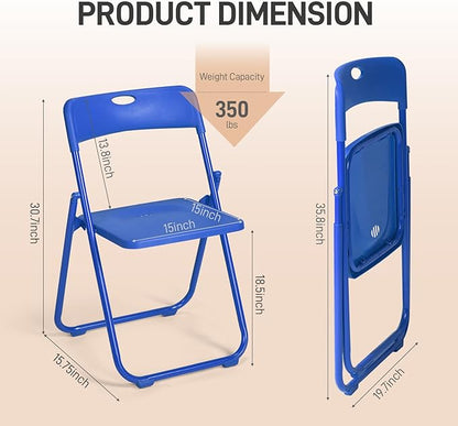 Karl home 4 Pcs Folding Chair, 300LBS Lightweight Foldable Plastic Chair, Reinforced Metal Frame Easy to Fold & Store for Indoor & Outdoor, Wedding, Party, Meeting Room, Patio and Garden, Blue