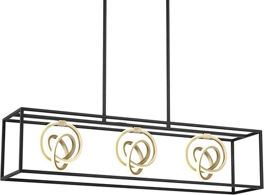 Possini Euro Design Christy 35 1/2" Modern Pendant Chandelier Ceiling Light Fixture Dining Room Over Table Kitchen Island Foyer Hanging Linear 3-Light LED Dimmable Black Gold Metal Hallway Entryway