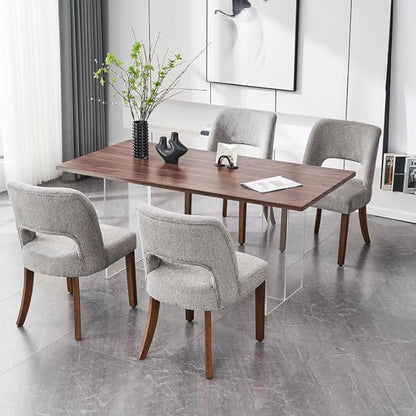 VKNOW Wooden Dining Chairs Set of 2, Modern Fabric Upholstered Dining Room Chair Kitchen Chairs, Farmhouse Dinner Chair for Kitchen Dining Room, Grey