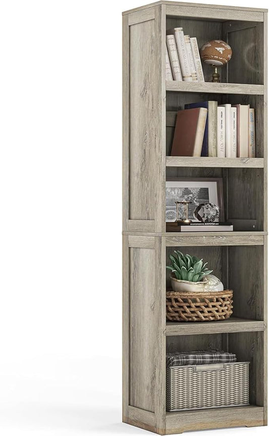 LINSY HOME 5-Shelf Bookcase, Narrow Bookshelves Floor Standing Display Storage Shelves 68 in Tall Bookcase Home Decor Furniture for Home Office, Living Room, Bed Room - Light Brown