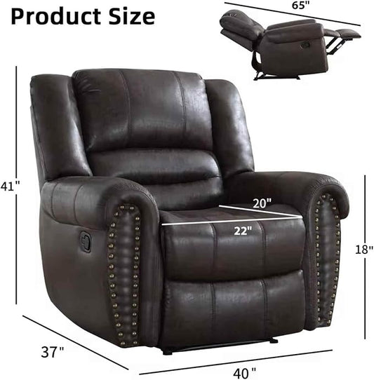 INZOY Leather Recliner Chair, Heavy Duty Manual Reclining Sofa Single Lounge Sofa for Living Room, Home Theater Seating, Dark Grey