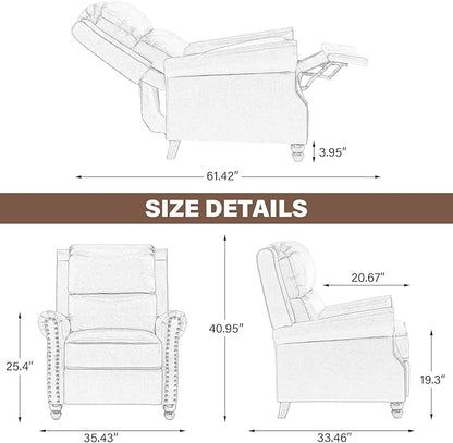 UIXE PU Leather Pushback Recliner Chairs Set of 2, Overstuffed Armchair Push Back Accent Chair for Living Room, Rivet Trim Club Chair Home Theater Single Sofa Bedroom Side Reading Seat - Gray