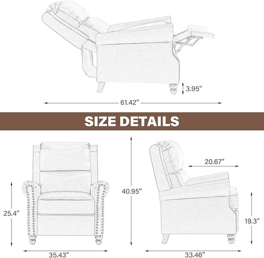 UIXE Faux Leather Recliner Chair, Pushback Armchair Overstuffed Accent Chair for Living Room, Rivet Trim Club Chair Home Theater Single Sofa Bedroom Side Reading Seat - Gray
