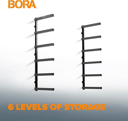 Bora Portamate Wood Organizer and Lumber Storage Metal Rack with 6-Level Wall Mount – Indoor and Outdoor Use, PBR-006B