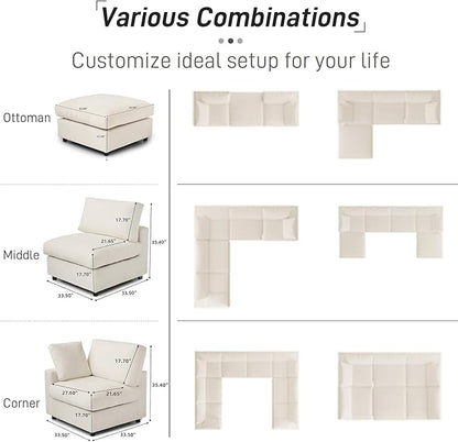 Cloud Sectional Couches for Living Room,134" Convertible L Shaped Couch with Ottoman, 6 Seater Modular Sectional Sofa,Deep Seater Furniture Sets