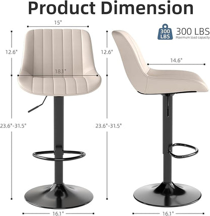 Youhauchair Bar Stools Set of 4, Swivel Counter Height Barstools with Back, Adjustable PU Leather Bar Chairs, Modern Armless Kitchen Island Stool, Beige
