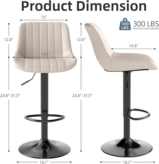 Youhauchair Bar Stools Set of 4, Swivel Counter Height Barstools with Back, Adjustable PU Leather Bar Chairs, Modern Armless Kitchen Island Stool, Beige