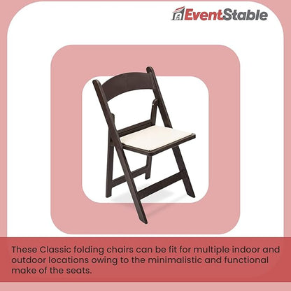 EventStable Titan PRO Resin Folding Chair - Dark Brown Indoor/Outdoor Lightweight Folding Chair - Vinyl Padded Foldable Chair for Weddings Parties Events - 4 Pack