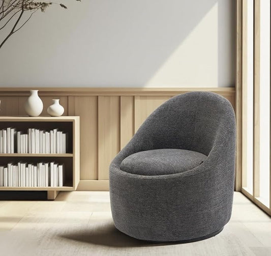 360° Swivel Accent Chair, Mid-Century Modern Chair with Hidden Storge, Small Swivel Chair with Arms for Living Room/Office-Dark Grey