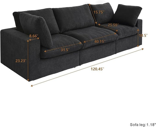 Cloud Modular Sectional Sofa,120" Down Filled Comfort Sofa Couch for Living Room,3 Seater Couches for Livingroon Apartment,Sofa Cover Washable and Replaceable,White