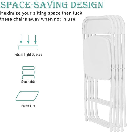 100 Pack Plastic White Folding Chairs, Portable Stackable Commercial Party Folding Chairs with Steel Frame 350lbs for Home Office Outdoor Indoor Office Wedding Party Event