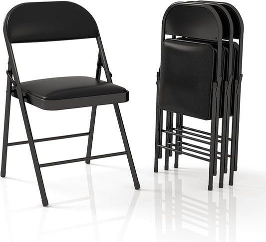4 Pack Folding Chairs with Padded Cushion & Back, Padded Folding Chairs for Home, Office, Indoor, Outdoor Events (Black, 4 Pack)