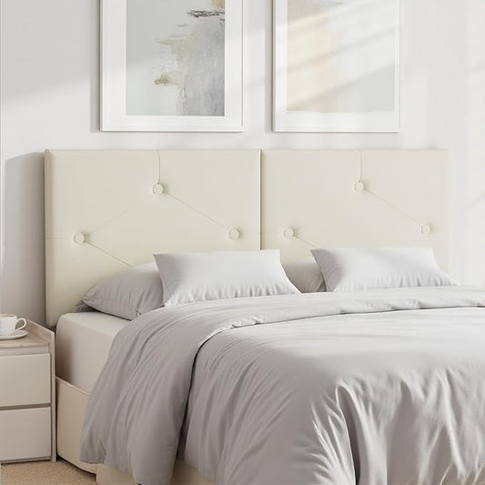 King Size Headboard, Faux Leather Headboard with Solid Wood & Sturdy Metal Legs, Adjustable Height Bed Headboards King Tufted Upholstered in Modern Button Design, Ivory