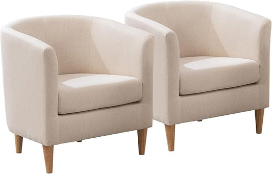 Accent Barrel Chairs Set of 2, Modern Comfy Living Room Chairs with Armrest Small Reading Chair with Cozy Soft Padded for Bedroom Reception Room Cafe, Begie