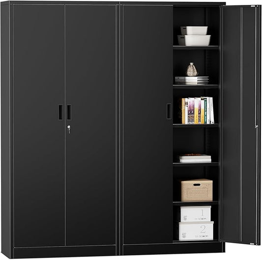 Metal Garage Storage Cabinets,71” Tall Metal File Cabinet with 5 Adjustable Shelves, Lockable Storage Cabinets for Office, Home, Garage, Warehouse 71" H x 32" W x 16" D (Black)