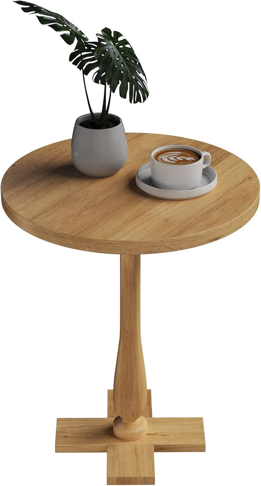 Lavish Home Side Table - Mango Wood Pedestal Table with White Distressing for Couch, Loveseat, Entryway, or Bed - Farmhouse Living Room Furniture