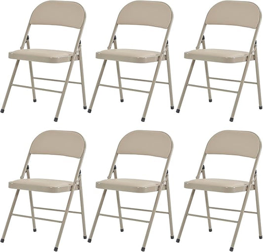 6 Pack Light Brown Folding Chairs with Padded Seats, Portable Foldable Chairs for Indoor and Outdoor, Commercial Seat with Metal Frame for Events Office Wedding Party, 330lbs Capacity