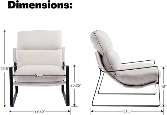 LukeAlon Modern Sherpa Accent Armchairs Set of 2, Upholstered Living Room Chairs with Metal Base Thickened Cushion Single Sofa Chairs Comfy Lounge Chairs for Bedroom Living Room, White
