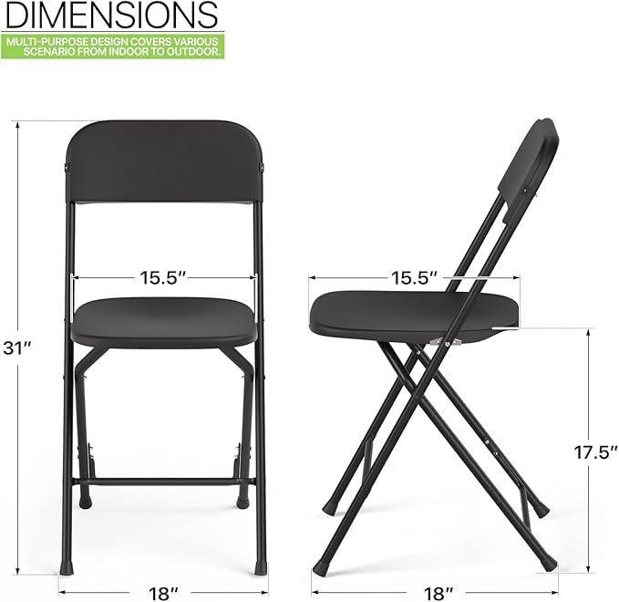 Magshion Plastic Folding Chairs 10 Pack Foldable Dinning Chairs for Wedding Parties Event Outdoor Indoor Lightweight Chair 330lb Capacity, Black