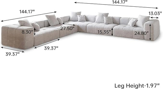 JACH V-Shaped Modular Sectional Sofas for Living Room, Modern Cloud Couch, Mid Century Modern Modular Sofa, Cozy Sleeper Sofa for Living Room (Linen Fabric, White)