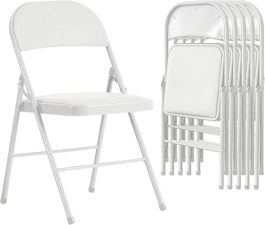 6 Pack White Folding Chairs with Comfortable Cushion and Back, Portable & Foldable Indoor Outdoor Chairs with Durable Metal Frame for Office/Party/Events/Kitchen/Dinning/Wedding, 330lbs Capacity