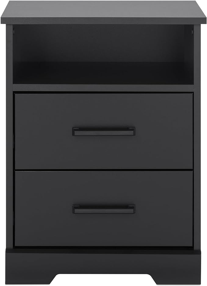 Prepac Rustic Ridge Farmhouse Nightstand Bedside Table, Black Nightstand for Bedroom, End Table with 2 Drawers and Open Shelf 16.25"D x 18.75"W x 24.5"H