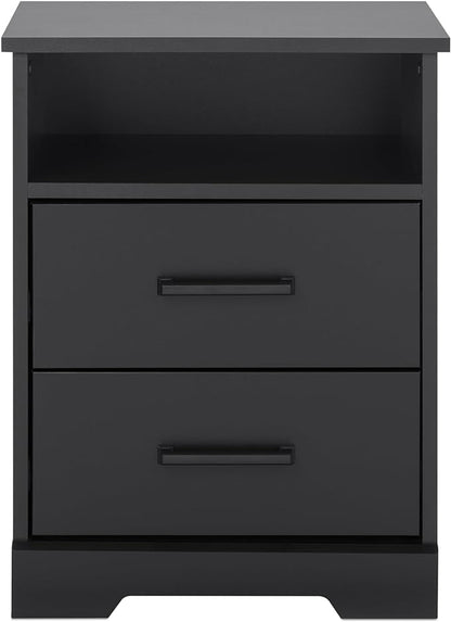 Prepac Rustic Ridge Farmhouse Nightstand Bedside Table, Black Nightstand for Bedroom, End Table with 2 Drawers and Open Shelf 16.25"D x 18.75"W x 24.5"H