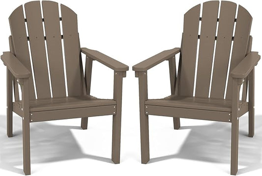 Adirondack Chair Set of 2, All Weather HDPE Fire Pit Chairs, Oversized Plastic Adirondack Chair for Outdoor, Balcony, Deck, Backyard, Patio, Garden, Poolside, Lawn Brown