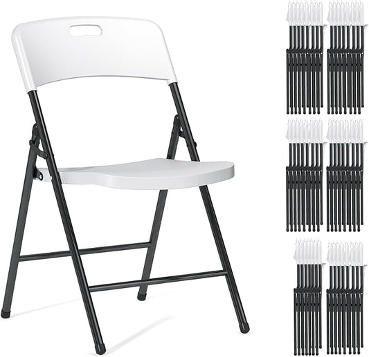 48 Pack Folding Chairs, 700lbs Capacity Heavy Duty Folding Chair with Reinfoced Steel Frame for Indoor/Outdoor Use, White Plastic Foldable Chairs for Party, Patio, Meeting, Wedding and School